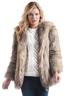 Grey Fox Faux Fur Hooded Coat - Donna Salyers Fabulous-Furs Fall Faux Fur Coat With Detachable Hood, Fall Faux Fur Hooded Coat, Fall Hooded Faux Fur Coat, Hooded Fur Coat With Faux Fur Lining For Fall, Hooded Fur Coat With Faux Fur Trim For Fall, Hooded Faux Fur Outerwear With Trim, Fall Hooded Fur Coat With Faux Fur Trim, Hooded Faux Fur Coat For Fall, Hooded Mink-colored Faux Fur Outerwear