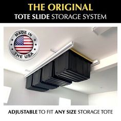 the original tote slide storage system is adjustable to fit any size storage tote