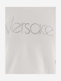 100% cotton Versace Sweatshirt, Embellished Sweatshirts, Versace Brand, Crossbody Tote Bag, Versace Jeans, Gianni Versace, Crop Sweatshirt, White Sweatshirt, Bridal Shoes