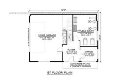 the floor plan for a two bedroom house with an attached garage and living room area