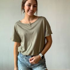 The Cutest/Simplest! Simple Cotton Short Sleeve Top For Everyday, Basic Relaxed Fit Tops For Day Out, Simple Top For Casual Gatherings In Spring, Casual Short Sleeve Top For Day Out, Simple Summer Tops For Casual Gatherings, Simple Tops For Casual Summer Gatherings, Casual Cotton Short Sleeve Top For Everyday, Simple Spring Loungewear Tops, Relaxed Green T-shirt For Everyday