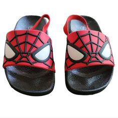 - Size: 5 - Age 2 Years Old - Spiderman - Color: Red And Black - Silicone Spiderman Upper - Sandals - Elastic Back Strap At The Heel - New With Box Playful Black Non-slip Sandals, Playful Non-slip Black Sandals, Cute Red Sandals For Summer, Fun Red Open Toe Sandals, Playful Black Sandals For The Beach, Playful Red Open Toe Sandals, Adjustable Non-slip Red Sandals, Cute Red Sandals For The Beach, Cute Red Beach Sandals