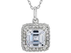 Bella Luce ® white diamond simulant 3.57ctw asscher and round, rhodium over sterling silver pendant with chain. Pendant measures approximately 0.63"L x 0.44"W and has a 2mm bail. Includes an 18 inch cable chain with a spring ring closure. The diamond equivalent weight is 1.96ctw. Asscher Cut Diamond Jewelry As Gift, Fine Jewelry Asscher Cut For Formal Occasions, White Diamond Octagon Jewelry, Sterling Silver Square Pendant With Diamond Accents, Octagon Diamond Jewelry In Diamond White, Octagon-shaped Diamond Jewelry In Diamond White, Sterling Silver Square Pendant Jewelry With Diamond Accents, Elegant Silver Diamond Necklace With Asscher Cut, Formal Jewelry With Diamond Accents And Square Pendant