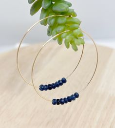 Natural Navy Blue Gemstone Hoop Earrings, Beaded Hoop Earrings, Dainty Bead Hoop Earrings, Dangle Gold Earrings, Big Hoop Earring, Hoops - Etsy Blue Hoop Earrings With Tiny Beads, 14k Gold Filled Beaded Hoop Earrings, Everyday Blue Hoop Earrings, Blue Dangle Hoop Earrings With Tiny Beads, Dainty Blue Hoop Earrings, Blue Dainty Hoop Jewelry, Dainty Blue Hoop Jewelry, Everyday Small Hoop Jewelry With Dangling Beads, Blue 14k Gold Filled Hoop Jewelry