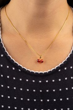 This exquisite piece features two meticulously crafted cherries on a delicate chain, symbolizing life's fleeting sweetness. Wearing it reminds you to savor every moment. Whether it's a casual day or a special occasion, our Cherry Necklace is a stylish, meaningful accessory, reflecting your appreciation for life's simple joys.  Product ships from the USA within 1-3 days If there's anything you're unsure of or would like to clarify, please don't hesitate to reach out. We'd be more than happy to as Dainty Red Necklace For Birthday Gift, Red Pearl Pendant Jewelry For Gift, Red Pearl Pendant Jewelry Gift, Elegant Cherry Color Necklace For Gift, Elegant Cherry Colored Necklace For Gift, Soulmate Necklace, Coquette Jewelry, Minimalist Necklaces, Granddaughter Necklace