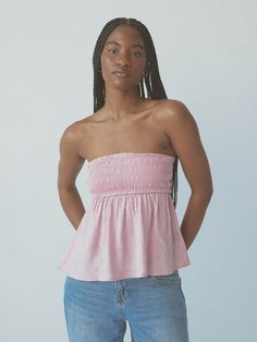 Strapless Tube Top With Smocked Back For Summer, Strapless Smocked Back Tube Top For Summer, Summer Strapless Tube Top With Smocked Back, Strapless Summer Tube Top With Smocked Back, Summer Bandeau Tube Top With Smocked Back, Strapless Ruched Tube Top For Day Out, Ruched Tube Top For Summer Day Out, Summer Ruched Bandeau Tube Top, Summer Sleeveless Tube Top With Smocked Back