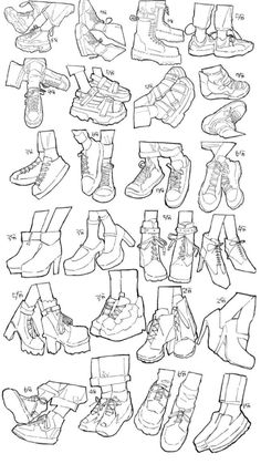 an image of shoes that are drawn in black and white