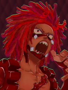 an animated image of a man with red hair and dreadlocks on his head