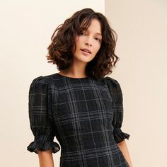 Chic Dresses With Lace Trim And Ruffle Sleeves, Fitted Dress With Lace Trim And Ruffle Sleeves, Chic Ruffle Sleeve Dress With Lace Trim, Puff Sleeve Dress With Ruffle Hem For Work, Fitted Midi Dress With Ruffle Sleeves For Daywear, Chic Puff Sleeve Dress With Lace Trim, Spring Mid-length Mini Dress With Ruffles, Fall Workwear Dresses With Lace Trim, Chic Mid-length Dress With Ruffle Hem