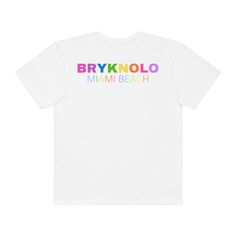 a white t - shirt with the words, bryknolo miami beach on it