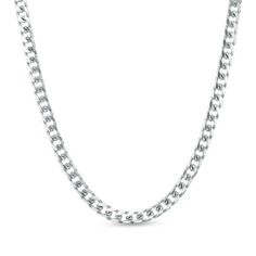 A simple design, this chain pairs perfectly with any attire. Fashioned in cool 14K white gold, this men's 5.0mm-wide Cuban curb chain necklace is polished to a bright finish. The necklace measures 20.0 inches in length and secures with a lobster claw clasp. Classic Silver Cuban Link Necklace With Figaro Chain, Classic Cuban Link Necklace With Polished Finish, White Gold Cuban Link Necklace With Figaro Chain, Formal Silver Chain Cuban Link Necklace, Classic Polished Cuban Link Necklace, Classic Stainless Steel Cuban Link Necklace With Curb Chain, Classic White Gold Cuban Link Necklace, Formal Silver Cuban Link Necklace, Modern White Gold Cuban Link Necklace