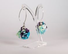 "Funky Earrings, Long Chunky Colorful Fabric Avant-Garde Statement Earrings, A unique piece of Shibori Textile Jewelry \"Ruth\" These long dangle fabric earrings are inspired by blooming flowers in the summer. They have light and refreshing happy colors and exotic wild shapes. These unique turquoises and purple earrings are made of soft, lightweight chiffon fabric. The pattern is created using the Japanese Shibori technique, in order to achieve the 3D sculptural structure. They have dainty and r Adjustable Fusion Style Drop Earrings, Multicolor Dangle Earrings With Lever Back Ear Wires, Multicolor Cluster Earrings As Gift, Adjustable Multicolor Earrings With Lever Back, Earrings Fabric, Long Statement Earrings, Japanese Shibori, Earrings Funky, Jewelry Colorful