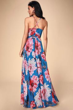 Always There For Me Blue Floral Print Wrap Maxi Dress Skirt Lulus, Blue Floral Print Dress, Floral Print Dress Long, Floral Summer Dress, Wrap Maxi Skirt, Pant Suits, Wrap Maxi Dress, New Years Eve Outfits, Dress Wrap