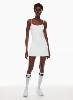 BUTTER TENNIS SWEETHEART SPORTS DRESS | Aritzia Fall Staples, Fall Denim, Sport Dress, Shelf Bra, Sweetheart Neck, Denim Shirt, Crew Socks, The Golden, Breathable Fabric