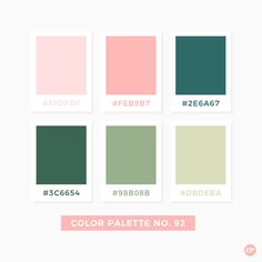 the color palette is shown in different shades and sizes, including pink, green, blue,