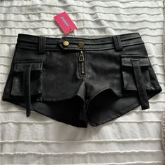 Brand New! Love These So Much Black Leather Jean Shorts, Black Leather Jeans, Micro Shorts, Black Leather Shorts, Low Rise Shorts, Leather Jeans, Leather Shorts, New Love, Design Inspo