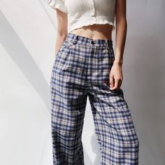 Brand Name: Tavimart Style: CasualWaist Type: HIGHDecoration: ButtonFabric Type: BroadclothPattern Type: PlaidPant Style: Wide Leg PantsMaterial: Cotton LinenFit Type: RegularLength: Full LengthClosure Type: Button FlyModel Number: JK2008282Front Style: Pleated Trendy Plaid Wide Leg Bottoms, High Waist Plaid Cotton Bottoms, Casual High Waist Plaid Bottoms, Trendy High Waist Plaid Bottoms, Vintage Wide Leg Plaid Bottoms, Casual Plaid Bottoms With Button Closure, Plaid Trousers With Pockets, Casual High Waist Gingham Pants, Casual High Waist Gingham Bottoms