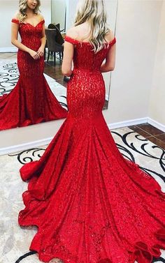 Shop Off-the-shoulder Red Lace Mermaid Dress with Court Train Online. Dorris Wedding offers tons of high quality collections at affordable prices. Free shipping Now! Red Lace Prom Dress, Prom Dress With Train, Mermaid Prom Dresses Lace, Winter Formal Dresses, Prom Dresses 2021, Lace Prom Dress, فستان سهرة, Sweet 16 Dresses, Lace Evening Dresses