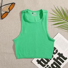 Color: green, Size: M Knitted Crop Tank Top, Sports Crop Tops, Vest Crop Top, Colorful Crop Tops, Streetwear Tops, Yoga Tank Tops, Sport Tank Tops, Top Crop, Ribbed Tank Tops