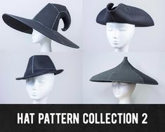 Everybody loves hats! Just put on a witch hat - and you're a witch! Simple as that! They are great for all kinds of different costumes and super easy to build! This foam hat pattern collection includes 4 different designs including a curly witch hat, a fedora, a pirate tricorn hat and a curved straw hat! Just print them out, trace all pieces to foam and glue them together! All hats also come with a sizing chart that tells you in what scale you need to print them out to fit your head. All hats ar Eva Foam Cosplay, 5k Costume, Pirate Pattern, Make Your Own Hat, Foam Cosplay, Tricorn Hat, Foam Armor, Female Armor, Witch Diy