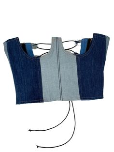 A corset made with denim scraps from deadstock jeans (new materials).Laced on the back with elastic cord.There are different combinations of blue and light blue.Size: S - adjustable to sizes 34 to 38Lenght: 25 cmColours: check 3 optionsMaterial: cotton, elastane, elastic polyester cord.Gender freeSeason freeTrends free Denim Scraps, Gender Free, Denim Corset, Fit Inspo, Fitness Inspo, Deep Blue, Light Blue, Elastic, Lace