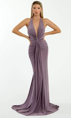 Nicole Bakti 7066 - Halter V-Neck Evening Dress Nicole Bakti, Unique Prom Dresses, Sleeveless Gown, Simply Chic, A Line Gown, Fall Skirts, Halterneck Dress, Lavender Color, Dress Purchase