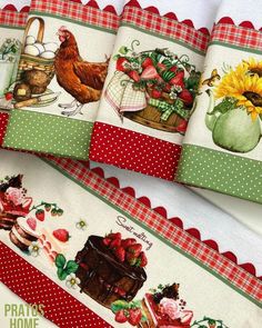 three quilted placemats with farm scenes and sunflowers on them,