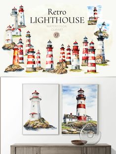 two lighthouses are shown on the wall next to each other