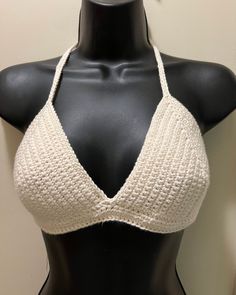 Handmade bikini tops made to order. Fitted Crop Top With Built-in Bra For Beach, Stretch Crop Top With Built-in Bra For Beach, Beachwear Crop Top With Built-in Bra, Beachwear Crop Top With Built-in Bra For Beach, Handmade White Swimwear For Poolside, Handmade White Swimwear For Beachwear, Stretch T-back Crop Top For Beach, White Handmade Summer Swimwear, Handmade White Triangle Top Swimwear