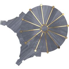 two umbrellas with gold dots on them are shown in the shape of a fan