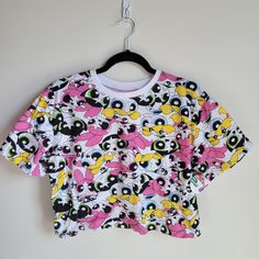 Power Puff Girls Crop T-Shirt Size Medium Cartoon Network Multicolor Kawaii T-shirt For Spring, White Cartoon Print Tops For Spring, Casual White Tops With Cartoon Print, White Casual Top With Cartoon Print, Spring White Cartoon Print Tops, Cute Cartoon Print Short Sleeve Tops, Fun White Top With Cartoon Print, Fun Cartoon Print Tops For Spring, White Fun Tops With Cartoon Print