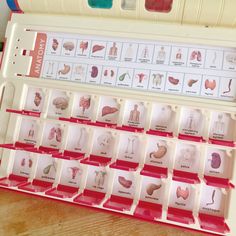 an open plastic medical kit with pictures of human body parts on the front and side