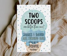 two scoops are better than one ice cream birthday party printable card with envelope