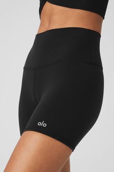 The biker is back and it’s better than ever. Meet the new ultimate short for practice and pavement: the 5” High-Waist Biker Short, made in our signature lifting, sculpting Airbrush fabric, with a high waist, moisture-wicking technology and 4-way stretch that moves with you. Equal parts forward and functional in a new sport-ready 5” inseam. Pair with a statement Alo bra tank or tee. Sculpts, lifts & smooths On-trend high waist & 5” inseam Designed & uniquely fit to flatter every size Wear-tested Black Breathable Athletic Shorts With High Stretch, Functional Fitted Sweat-resistant Shorts, Black Athleisure Athletic Shorts With Contoured Waistband, Black Compression Biker Shorts For Training, Black Activewear With Built-in Shorts And Medium Support, High Stretch Black Activewear Mid-thigh Length, Compressive Biker Shorts With Built-in Padding For Sports, Black Activewear With Built-in Shorts For Cycling, Black Sporty Athletic Shorts With Contoured Waistband