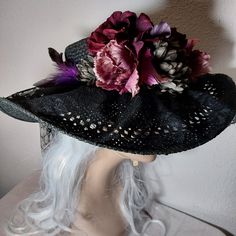 Absolutely Gorgeous!!! Genuine Vintage Straw Hat , Floppy , That I Have Upcycled, Adorned With Lace Ruffles, Large Bow And Various Contrasting Silk Flowers. Large Brim Of 6 Inches, Circumference 7 Inches , See Last Pictures. Fits Most Heads There S An Elastic Band To Secure It Against The Wind Shabby Chic Tags, Vintage Straw Hat, Hat With Flowers, Victorian Hats, Victorian Ladies, Large Hats, Elegant Hats, Love Hat, Victorian Women