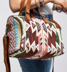 Southwest Style Wildflower beautifully woven bag – Red Shed Designs Woven Crossbody Hobo Bag For Travel, On-the-go Woven Satchel Shoulder Bag, Daily Use Leather Duffle Bag With Leather Trim, Woven Crossbody Travel Bag, Multicolor Weekender Bag With Adjustable Strap, Multicolor Leather Bags With Zipper Closure, Bohemian Shoulder Bag With Zipper, Bohemian Shoulder Bag With Zipper Closure, Weekender Bag With Leather Trim For On-the-go