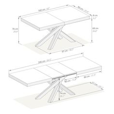 the table is shown with measurements for each side, and has two legs that are attached to