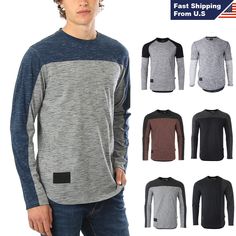 New Arrival ZIMEGO Men's Fashion Color Block Long Sleeve Curved Hemline Athletic Hiphop Shirt - Etsy Urban Sports Tops For Fall, Urban Sports Top For Fall, Gray Casual Activewear For Layering, Casual Gray Activewear For Layering, Urban Cotton Long Sleeve Activewear, Color Block Tops For Winter Sports, Winter Sports Color Block Tops, Urban Long Sleeve Sports Tops, Casual Gray Long Sleeve Activewear