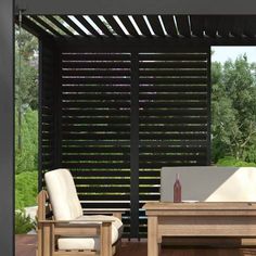 Introducing the ultimate enhancement for your outdoor space: Our Adjustable Louver Aluminum Side Wall for pergolas. Crafted from premium-grade aluminum, this sleek, durable accessory offers not just protection but also flexibility, allowing you to effortlessly adjust the louvers to your preferred angle. Whether you're seeking more privacy, wanting to shield yourself from the elements, or simply aiming to control the amount of sunlight that graces your patio, our side wall makes it possible at a simple touch. Color: Black. Shutter Wall, Retractable Shade, Steel Pergola, Privacy Landscaping, Entrance Ideas, Metal Pergola, Wood Pergola, Deck Designs Backyard, Dream Yard