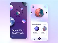 two mobile phone screens with the text explore the solar system, and an image of planets