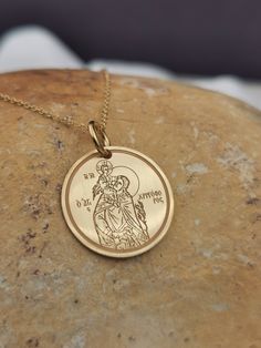 "14k Solid Gold Saint Christopher Necklace, Traveler's Protection Necklace, Religious Necklace, Greek Jewelry, Personalized Orthodox Pendant 14k Solid Gold Pendant & Chain Pendant's Diameter is 0,65 inches (16,5 mm ♥ Material of pendant and chain: Solid Gold 14K ♥ Packaging: All of our jewelry is beautifully boxed and ready for gifting For more personalized designs take a look here: ♥ www.etsy.com/listing/631444472 ♥ www.etsy.com/listing/645282627 ♥ www.etsy.com/listing/631455364 ♥ www.etsy. Commemorative Pendant Necklaces With Charms, Commemoration Pendant Necklaces With Charms, Commemoration Charms Necklace With Round Pendant, Commemorative Pendant Necklace With Charms, Hallmarked Pendant Necklace For Memorial, Gold Charm Necklaces For Commemoration, 14k Stamped Round Pendant Jewelry For Commemoration, 14k Gold Medallion Necklace For Commemoration, Gold Coin Pendant Jewelry For Memorial