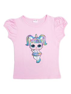 TS107P_1.JPG?0 Unicorn Shirt, Sequin Shorts, Bratz Doll, Pink Unicorn, Crew Neck Shirt, Cute Shirts, Pink Girl, Funny Tshirts, Short Sleeve Shirt