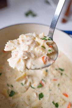 a spoon full of food that is in a bowl