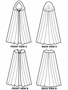 the cape pattern is shown in three different styles and sizes, including one with an attached collar