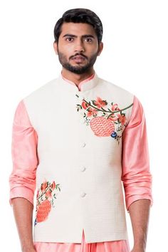 Shop for Smriti by Anju Agarwal White Cotton Silk Embroidered Bundi And Draped Kurta Set for Men Online at Aza Fashions Kurta Set For Men, Combo Dress, Nehru Jackets, White Quilt, Business Casual Men, Kurta Set, Online Fashion Stores, Embroidered Silk, Aza Fashion