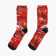 Super soft all-over printed knit socks with extra cushioning in the sole. Suitable for men and women. Cars 2006, Red Cars, Preppy Shoes, Funny Socks, Red Car, Lightning Mcqueen, Disney Merchandise, Designer Socks, Outfits Ideas