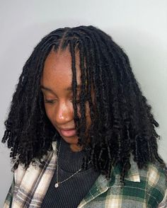 Loc Styles Medium Mohawk, Womens Starter Locs, Fine Hair Locs Black Women, Medium Sized Locs Women, Laid Back Outfits Black Women, Loose End Locs, Traditional Locs Black Women, Small Dreads Black Women, Female Dreadlocks Styles Medium