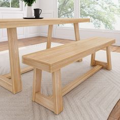 Give your dining table rustic, country-chic style with the Plank+Beam Farmhouse Dining Bench. Perfect for your family and friend gatherings, this dining table bench seats three people with ease. Crafted with solid pine wood and clean, non-toxic finishes, this dining bench has a strong and sturdy design that complements your healthy living space. The unique wirebrush finish offers a textured look that creates a beautiful setting for all your meals and events. This solid wood dining bench pairs wi Bench For Dining Table, Farmhouse Table Base, Diy Wooden Table, Farmhouse Dining Benches, Dining Table Bench Seat, Wood Entryway Bench, Dining Table Bench, Light Wood Kitchens, Classic Dining Table