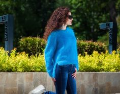 "Intense Blue Mohair sweater. Summer sweater - knitted with crop front and longer back, crewneck - perfect city style This is a lightweight sweater, perfect for your day routine, walking, boating and all activities you enjoy! Fits S/M best 100 % hand knitted Mesurements: Body lenght: 19-24 \" / 47-60 cm Chest width: 20'' / 50 cm All measurments are taken with the item flat and not streched. Please check carefully the described measurments before you decide to purchase this item! Please concider Casual Blue Mohair Sweater, Personalised Jumpers, Pull Mohair, Summer Sweater, Round Neck Sweater, Summer Sweaters, Cable Knit Jumper, Mohair Sweater, Fair Isle Sweater