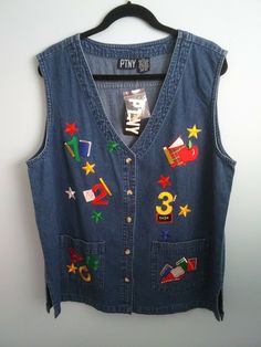 PTNY Women's Denim Vest School Teacher . New with Tag. Size XL.   Shipped with USPS Priority Mail. Denim Vest With Patches, Cute Vests, Womens Denim Vest, School Theme, School Themes, Vintage Clothes, Vintage Style Outfits, School Teacher, Elementary School